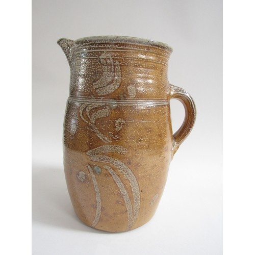 7077 - MICHAEL CASSON (1925-2003): A large saltglaze jug with brushwork decoration. Impressed potters mark ... 