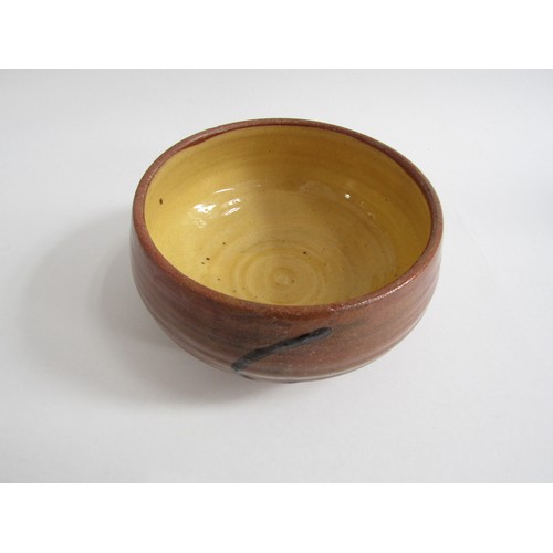 7097 - PETER JOHNS - (Bulmer Brickworks employee 1942 - 1950): An earthenware bowl, yellow and brown glazes... 