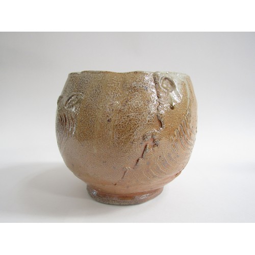 7081 - RUTHANNE TUDBALL (b.1948): Stoneware salt glaze bowl with combed grooving and finger pressed marks. ... 