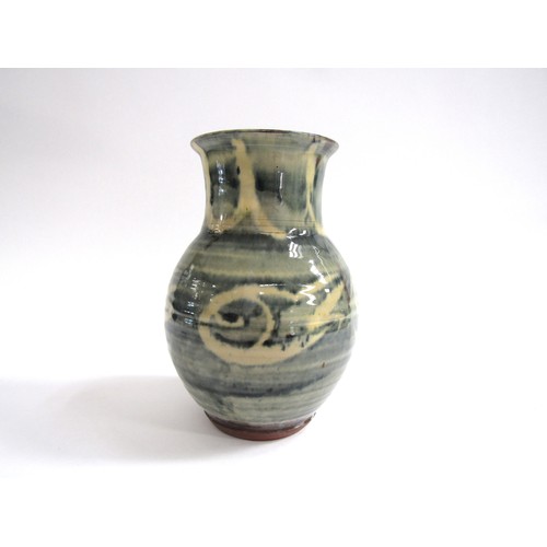 7082 - RAY FINCH (b.1914-2012): Earthenware vase with blue/grey glazed body with brush decoration. Impresse... 