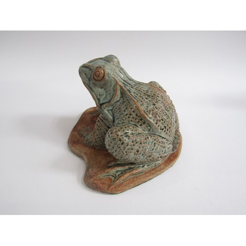 7137 - BERNARD ROOKE (b.1938): A large stoneware frog figure, potters incised mark to rear, 17cm high