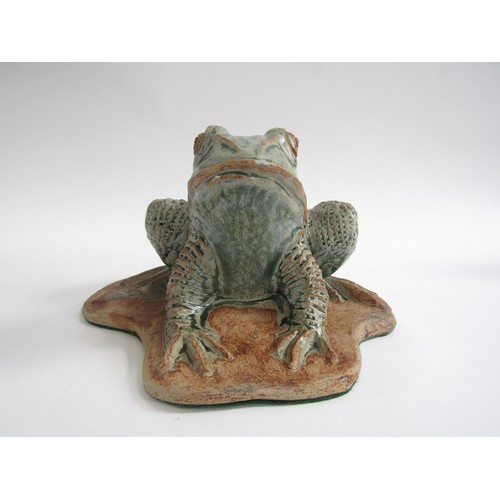 7137 - BERNARD ROOKE (b.1938): A large stoneware frog figure, potters incised mark to rear, 17cm high