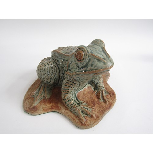 7137 - BERNARD ROOKE (b.1938): A large stoneware frog figure, potters incised mark to rear, 17cm high