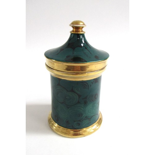 7030 - PORTMEIRION: A rare malachite range lidded jar designed by Susan Williams-Ellis in 1959, 17cm high