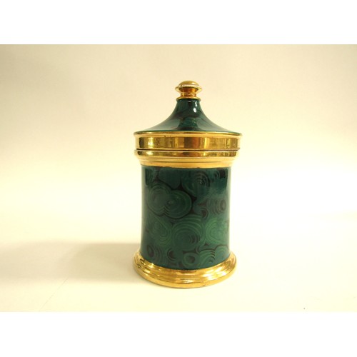 7030 - PORTMEIRION: A rare malachite range lidded jar designed by Susan Williams-Ellis in 1959, 17cm high