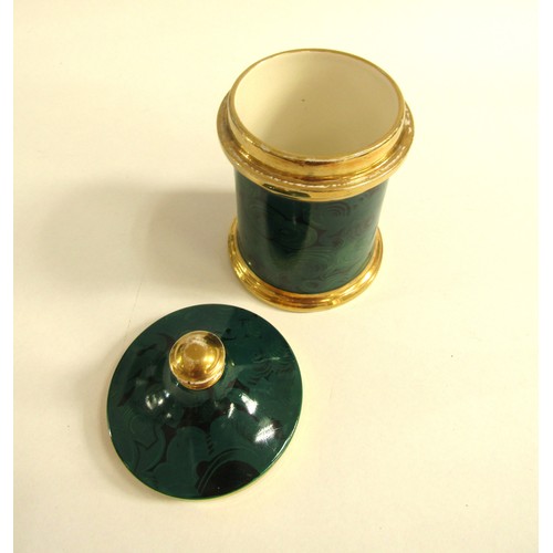 7030 - PORTMEIRION: A rare malachite range lidded jar designed by Susan Williams-Ellis in 1959, 17cm high