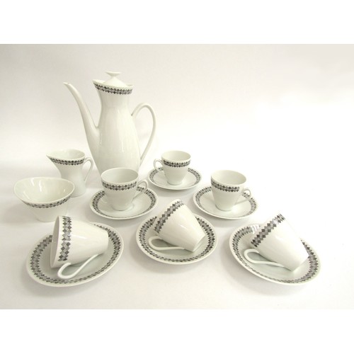 7031 - A Rorstrand porcelain coffee set in white with black hatch detail 