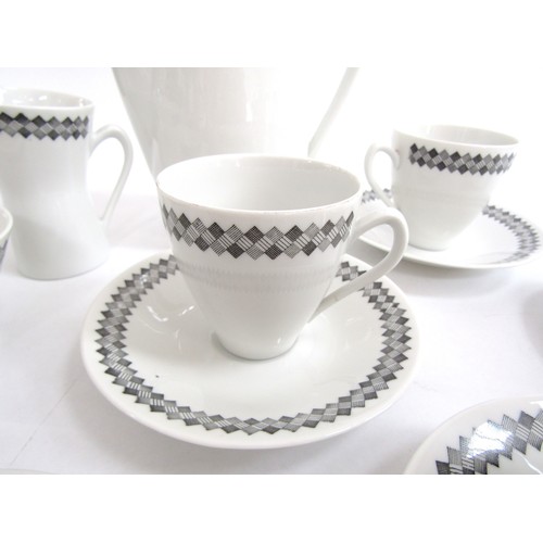 7031 - A Rorstrand porcelain coffee set in white with black hatch detail 