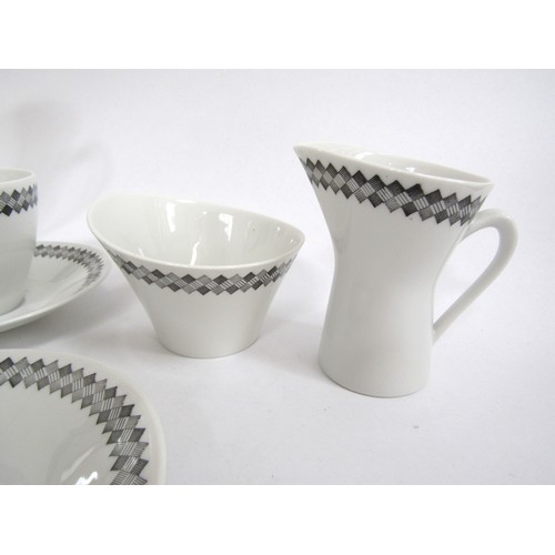 7031 - A Rorstrand porcelain coffee set in white with black hatch detail 