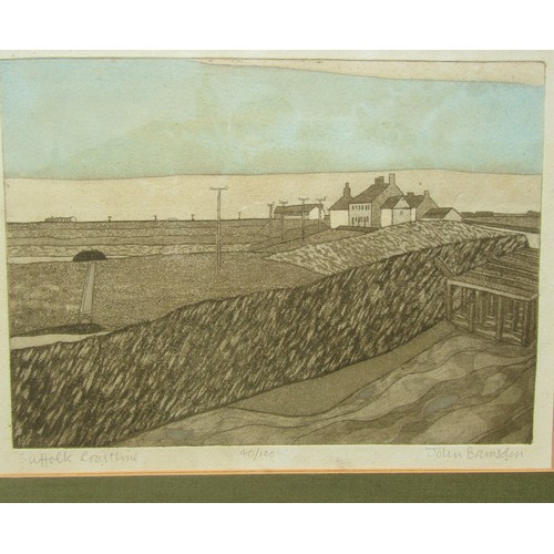 7524 - JOHN BRUNSDON (1933-2014): An etching and aquatint, ‘Suffolk Coastline’, signed and numbered 40/100,... 