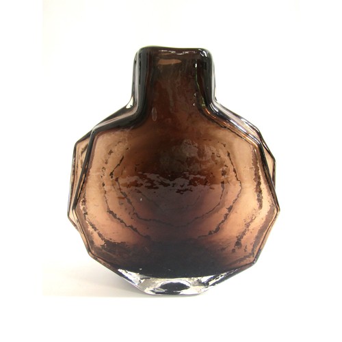 7192 - A Whitefriars ‘Banjo’ vase in Cinnamon, designed by Geoffrey Baxter, 30cm tall approx (Internal air ... 