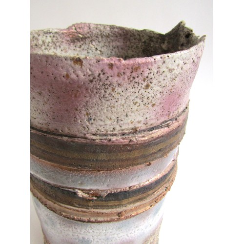 7069 - ROBIN WELCH (1936-2019) A studio pottery cylindrical vase, textured finish and enriched with gilt (c... 