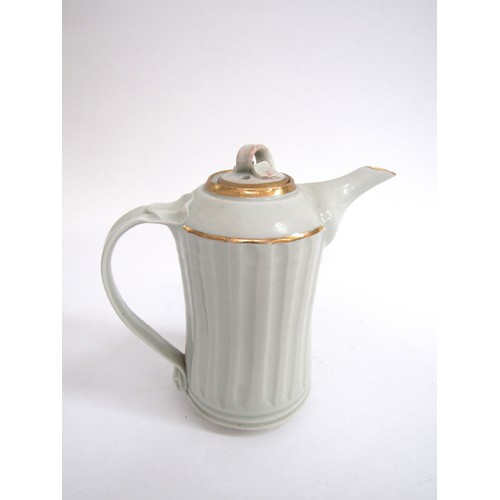 7091 - BRIDGET DRAKEFORD (b.1946) A studio porcelain small coffee pot in celedon glaze and gilt rim - Signe... 