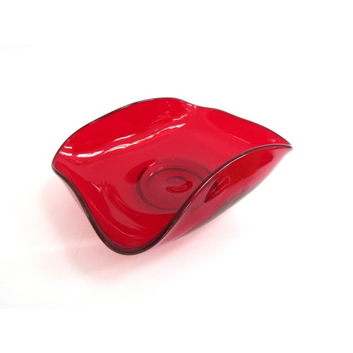 7220 - A Whitefrairs  '9169' squared bowl in Ruby glass.  27cm x 20cm x 11cm high      (Group)