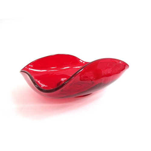 7220 - A Whitefrairs  '9169' squared bowl in Ruby glass.  27cm x 20cm x 11cm high      (Group)