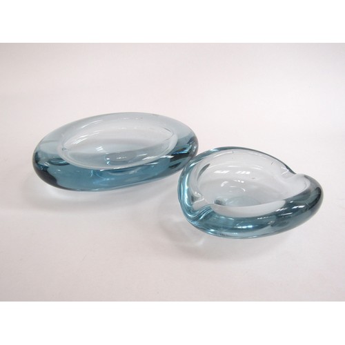 7231 - Two Per Lutken designed Holmegaard pale blue glass dishes.  Largest 16.5cm x 13cm x 5cm high