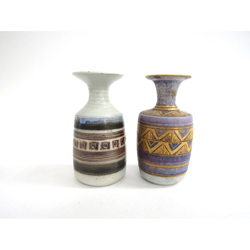 7090 - MARY RICH (1940-2022) Two studio pottery vases - an early example with painted bands and Impressed d... 