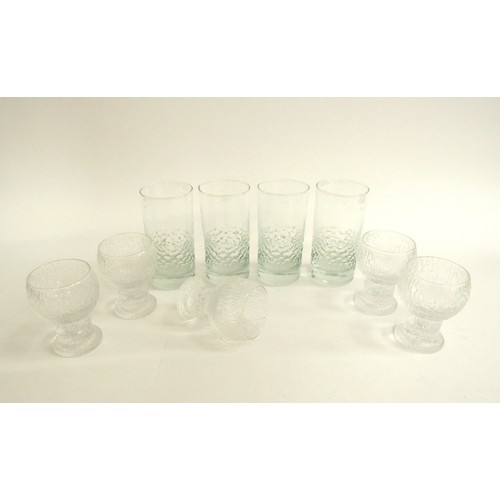 7146 - Five 'Kekkerit' glasses by Timo Sarpaneva in clear glass together with four Durobor 'Alaska' glasses... 