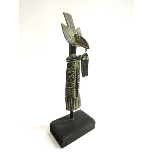 7065 - JOHN MALTBY (1936-2020) (ARR) A studio pottery sculpture, King and Crow with fish. Metal rod and bas... 