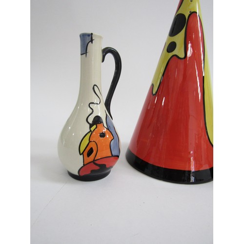 7005 - A Lorna Bailey giant shaker, larva pattern, 22.5cm high and two Hill House vases, 14cm high