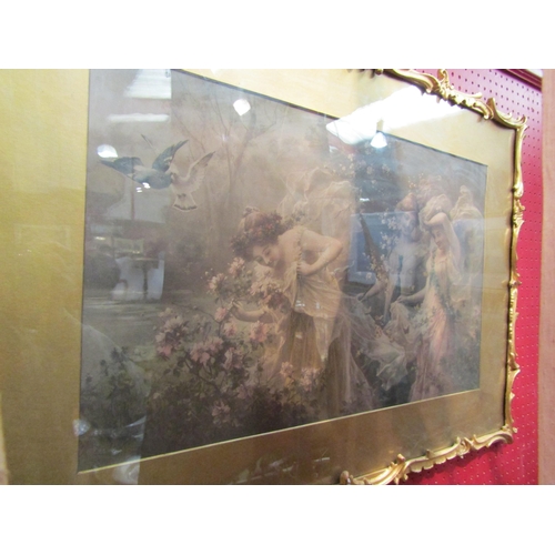 4051 - Three large Pre-Raphaelite style gilt framed prints, figural scenes of nymphs, decorative acanthus f... 