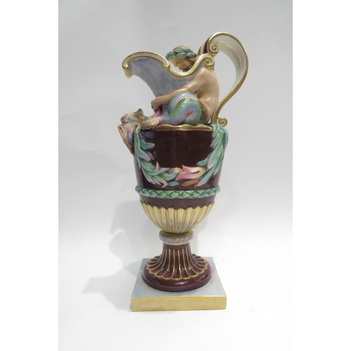 4090 - A Victorian Continental porcelain ewer, Neptune (Capodimonte), handle a/f, 39cm tall  (R)  £80