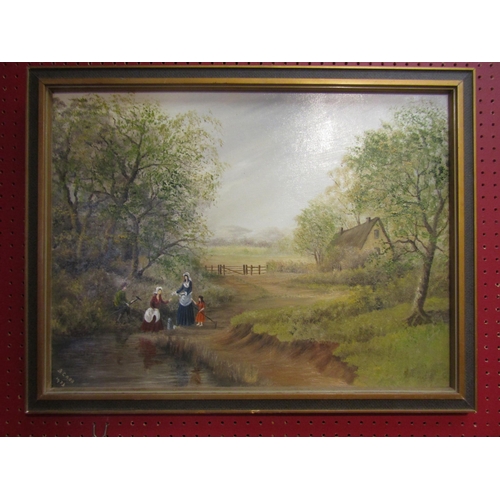 4100 - B. CARR: Two oils on board depicting figures in a rural setting with cottages to background, both si... 