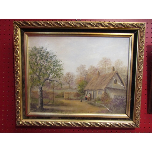 4100 - B. CARR: Two oils on board depicting figures in a rural setting with cottages to background, both si... 