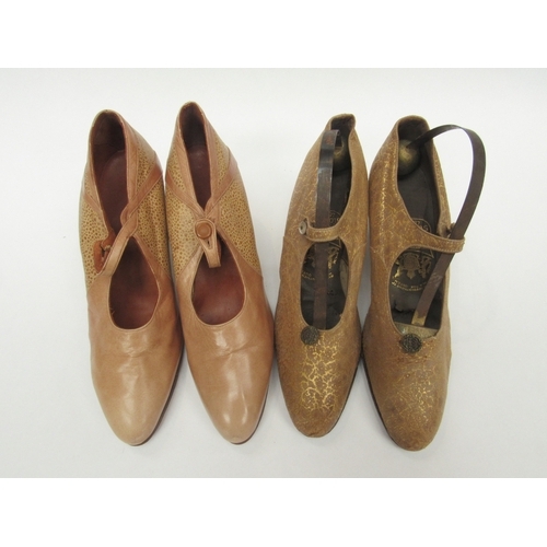 6019 - Two pairs of 1920's lady's shoes, one pair with a Peter YAPP label, Sloane St., London Royal Appoint... 