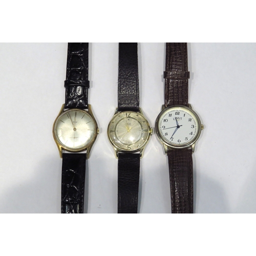 4390 - Three gents wristwatches including manual wind, leather straps  (R)  £10