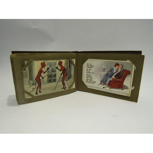 4318 - A postcard album containing written cards of the Somme, WWI scenes, village scenes, some coloured so... 