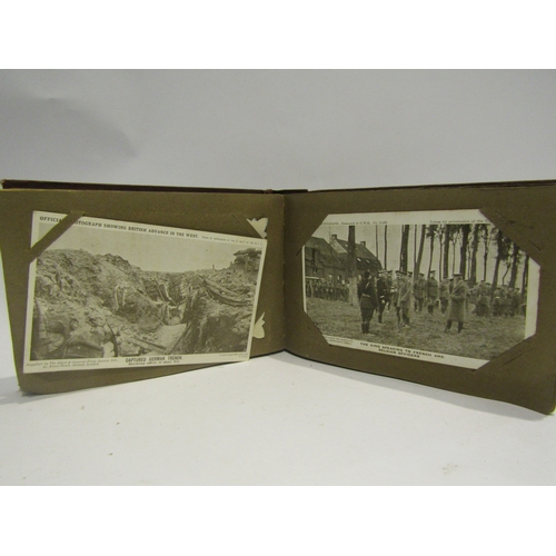 4318 - A postcard album containing written cards of the Somme, WWI scenes, village scenes, some coloured so... 