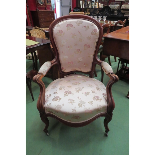 4209 - A French armchair with silk upholstery, water stains to seat