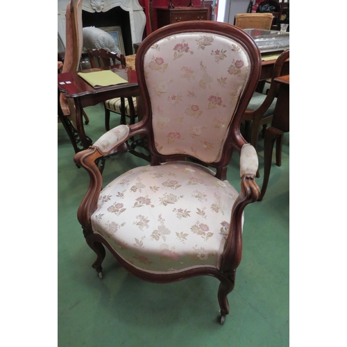 4209 - A French armchair with silk upholstery, water stains to seat