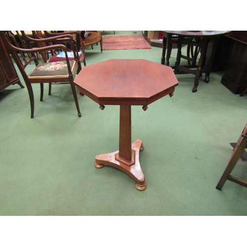 4175 - An early Victorian pine octagonal top wine/lamp table with finial decoration over a chamfered taperi... 