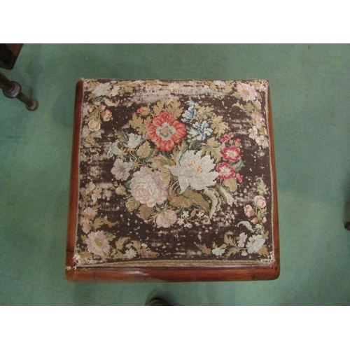 4196 - A circa 1830 William IV mahogany stool, the raised tapestry drop-in seat over scroll foot cabriole l... 