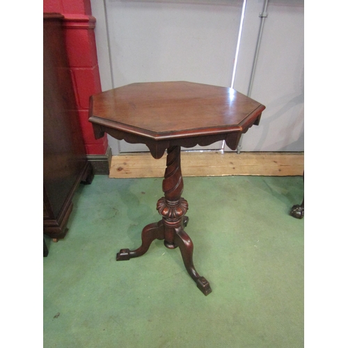 4242 - A late Victorian mahogany octagonal top wine/lamp table with shaped apron over a baluster turned spi... 