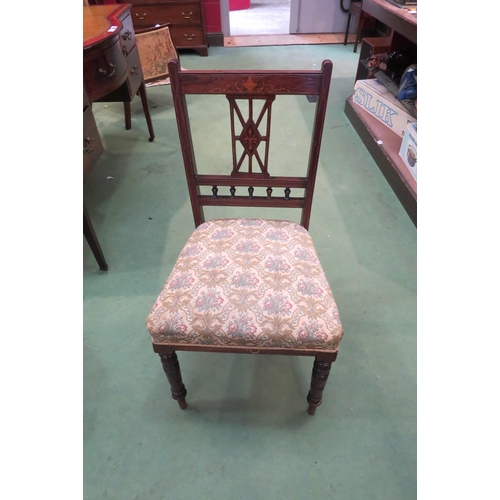 4084 - A Circa 1900 inlaid rosewood chair with spindle decoration on ring turned tapering fore legs  (C)