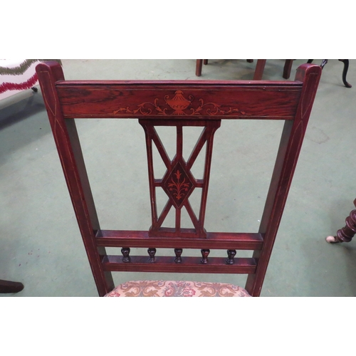 4084 - A Circa 1900 inlaid rosewood chair with spindle decoration on ring turned tapering fore legs  (C)