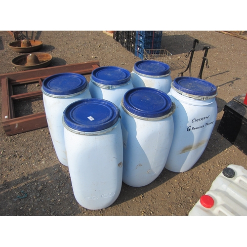 3502 - Six lidded plastic barrels