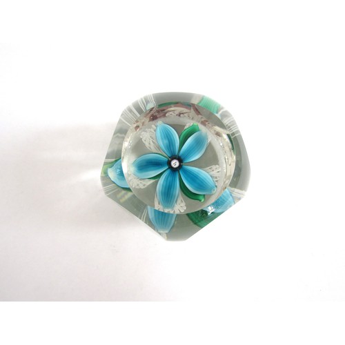 7170 - A Strathearn 1973 paperweight with blue flower, cut sides. Date Cane. 18.5cm high