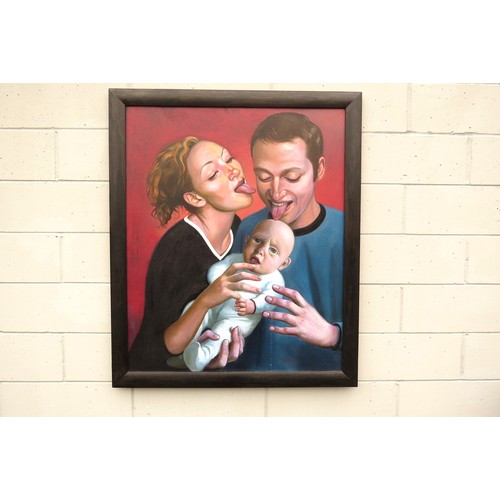 7495 - NICHOLAS JOLLY (b.1962) (ARR) A framed oil on canvas titled 'The Family'. Signed lower right and dat... 