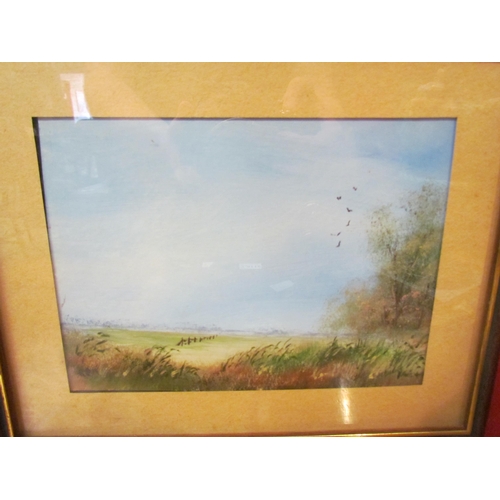 4089 - Four oil paintings depicting rural landscape scenes including windmill and rivers, oak framed and gl... 