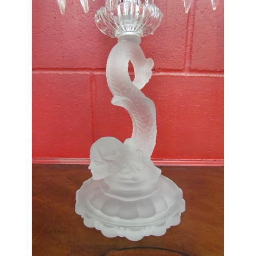 4121 - A lustre table centrepiece candelabra with mermaid form support, 49cm high  (R) £50 (E) £50-70