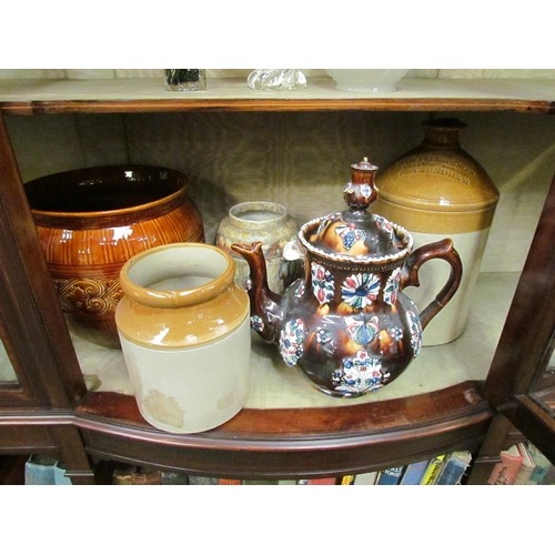 4141 - A stoneware flagon (H. Waller & Son, Wine and Spirit Merchant, Saxmundham) together with a stoneware... 