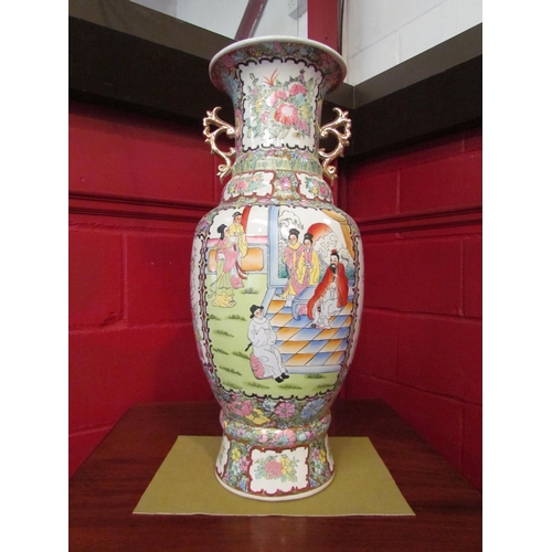 4154 - A modern Chinese vase with panels of figural scenes, birds and foliage, 60cm tall     (R) £30