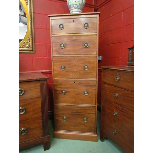 4155 - A 19th Century flame mahogany country house tallboy chest of five graduating drawers over a plinth b... 