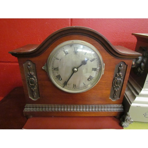 4157 - Two mantel clocks, one architectural form with lion mask detail