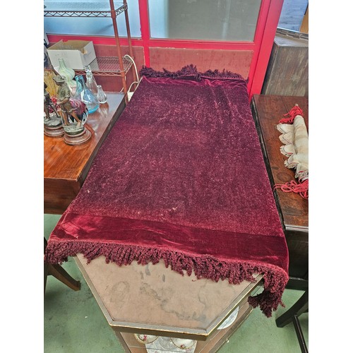 4490 - A Victorian chenille bed throw with velvet and tassel borders.  250cm x 175cm