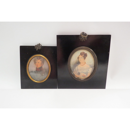 4418 - Two 19th Century watercolour miniature portraits of gent and lady, glass a/f to one